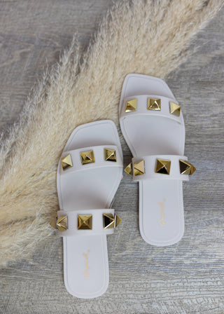 Lexi Spike Slide Sandals - White