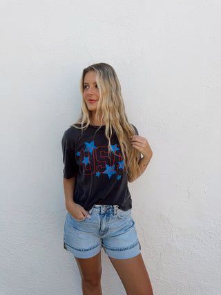 USA Puff Graphic Tee - Charcoal