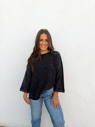 Mallory Sweater Top - Charcoal