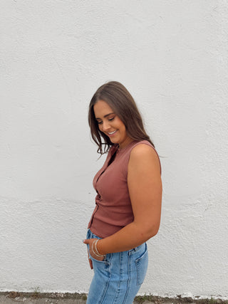 Beau Button Tank - Terracotta