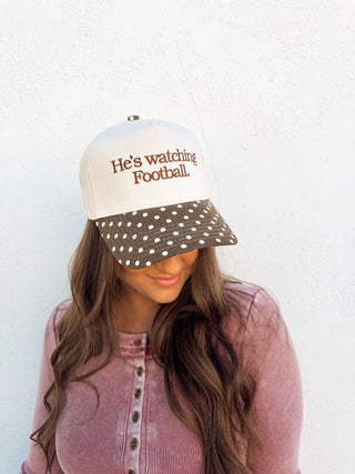 He's Watching Football - Brown Polka Dot Hat