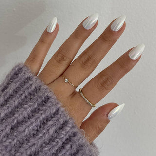 Moonlight Press-On Nails|Pearlescent White| Short Almond (Rooted)