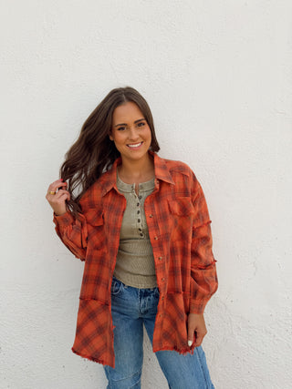 Elle Plaid Washed Flannel - Rust
