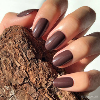 Bark Brown Press-On Nails | Fall Solids | Short Round (Rooted)