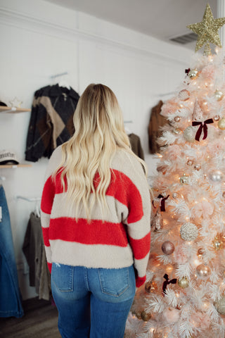 Red and Taupe Striped Sweater