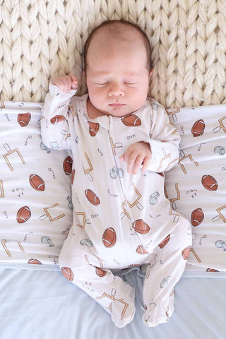 Newborn Tiny Touchdowns Zipper Footie | Neutral