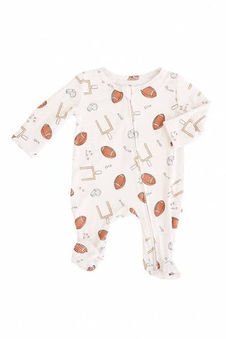 Newborn Tiny Touchdowns Zipper Footie | Neutral