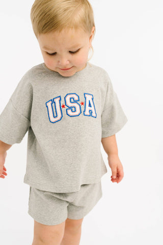 Gray USA Embroidered Slouchy Set