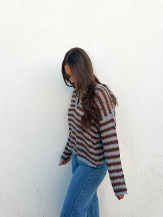 Brinley Knit Sweater - Blue/Camel
