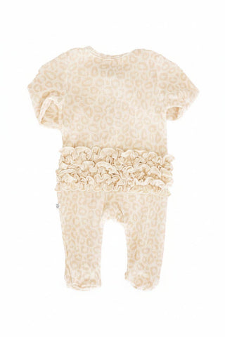 Lovely Leopard Bamboo Waffle Ruffle Zipper Footie