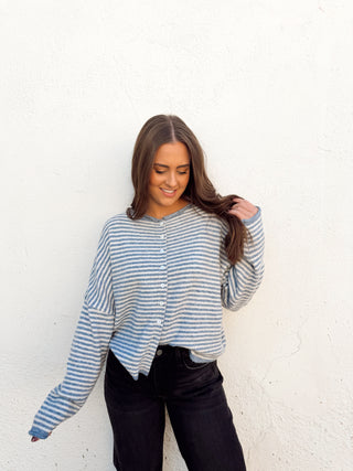 Piper Cardigan Sweater - Blue Stripe
