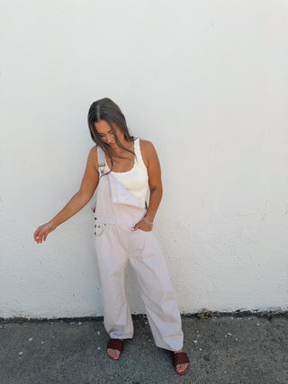 Billy Stripe Overalls - Taupe