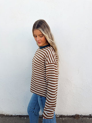 Rachel Top - Mocha & Blue