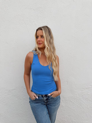 Scalloped Ribbed Tank - Blue