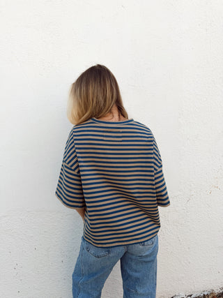 Kace Stripe Tee - Teal/Tan