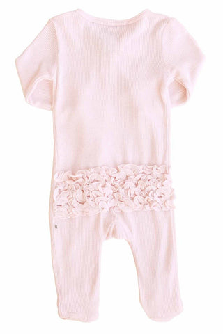 Pearl Pink Bamboo Waffle Ruffle Zipper Footie