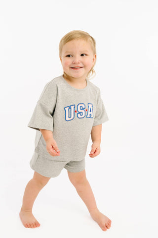 Gray USA Embroidered Slouchy Set