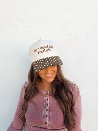 He's Watching Football - Brown Polka Dot Hat