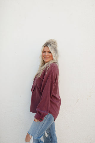 Rylin Waffle Shacket - Dark Cherry