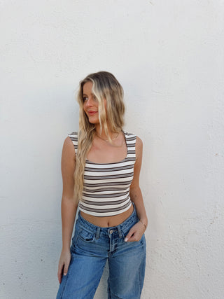Jessa Tank- Cream/Brown