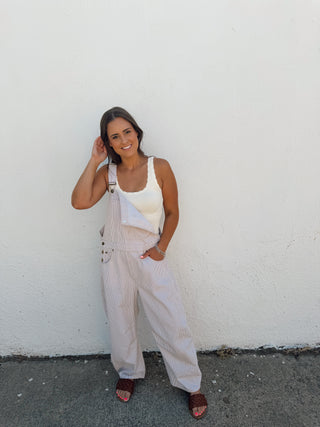 Billy Stripe Overalls - Taupe