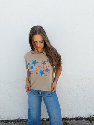 USA Puff Graphic Tee - Taupe