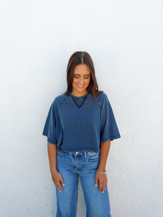 Navy Mineral Washed Cropped Tee