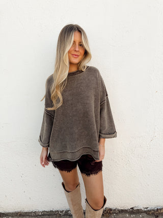 Mallory Sweater Top - Dark Brown
