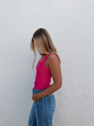 Scalloped Ribbed Tank - Fuchsia