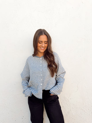 Piper Cardigan Sweater - Blue Stripe