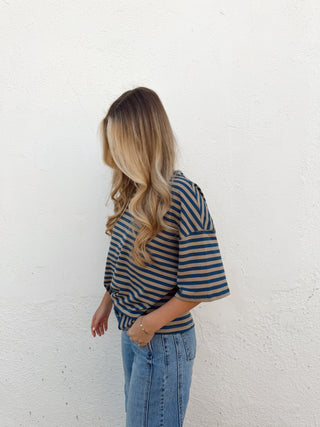 Kace Stripe Tee - Teal/Tan
