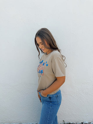 USA Puff Graphic Tee - Taupe
