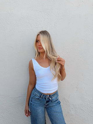 Scalloped Ribbed Tank - White