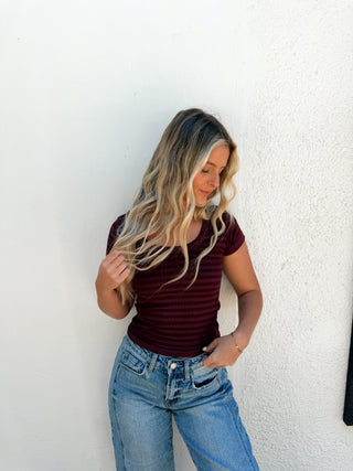 Sandy Striped Tee - Plum