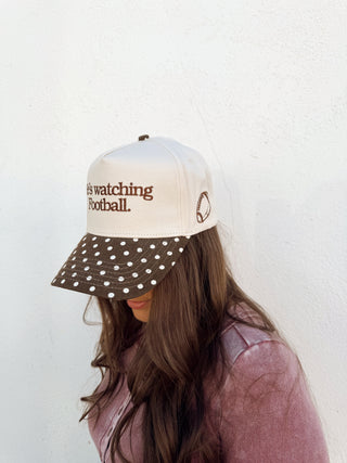 He's Watching Football - Brown Polka Dot Hat