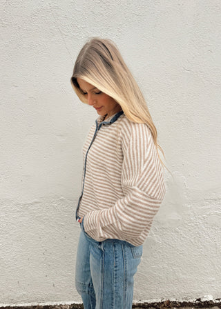 Piper Cardigan Sweater - Oatmeal/Blue