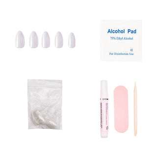 Moonlight Press-On Nails|Pearlescent White| Short Almond (Rooted)