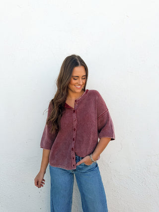 Kolly Cardigan - Washed Burgundy