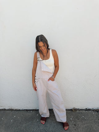 Billy Stripe Overalls - Taupe