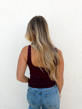 Scalloped Ribbed Tank - Plum