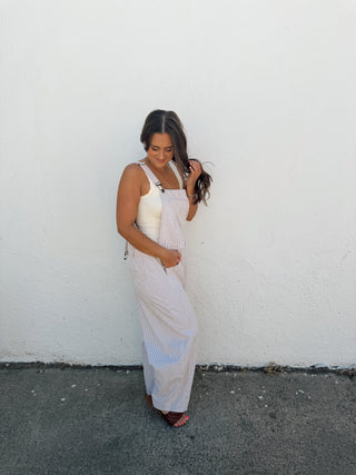 Billy Stripe Overalls - Taupe