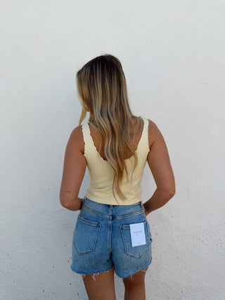 Polka Dot Edge Crop Tank - Yellow