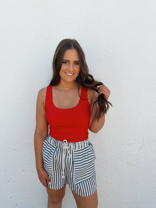 Scalloped Ribbed Tank - Red