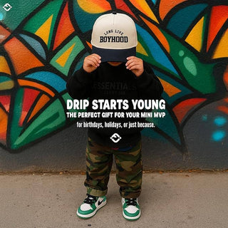 Kids/Baby Two Tone Cap - Long Live Boyhood - Black/Beige