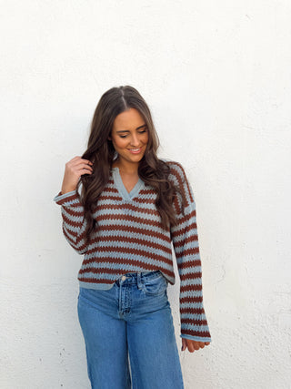 Brinley Knit Sweater - Blue/Camel