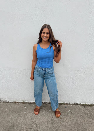 Brynn Floral Tank - Marina Blue