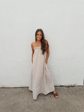 Emmy Striped Dress - Taupe