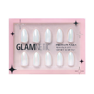 Moonlight Press-On Nails|Pearlescent White| Short Almond (Rooted)