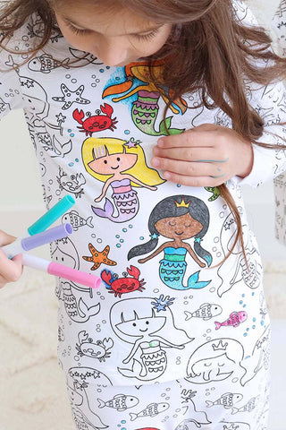 Colorable Two Piece Pajama Set | Mermaid Magic