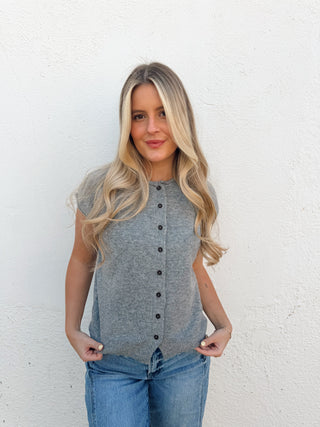 Rowan Sleeveless Cardigan - Heather Grey